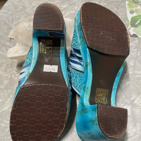 BNWOT Laura Vita France Turquoise Blue Colorful Heeled Sandals Size 36 - Picture 6 of 7